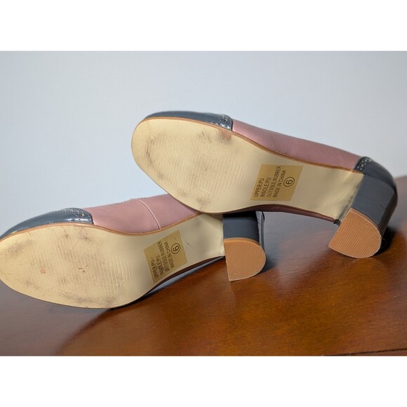 Dainee Retro Two Tone Brogue Pumps Heels Sz 6 Dusty Pink Gray Spectator Pinup - Picture 6 of 6